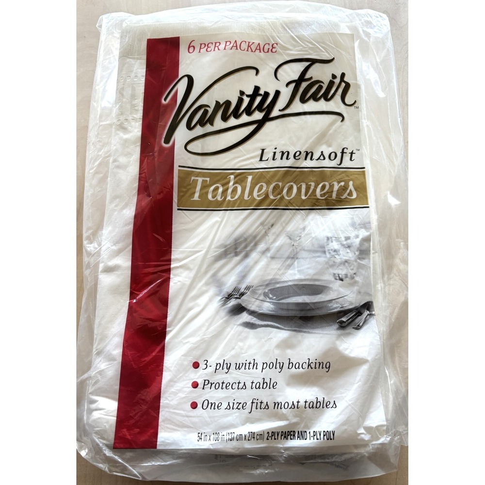 Vanity Fair Linensoft Tablecover Tablecloth NIP 6 Pack White 54 x 108 Wedding